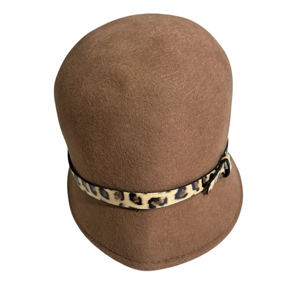 100% Wool Bucket Hat Faux Leather Animal Print Trim - Picture 2 of 7